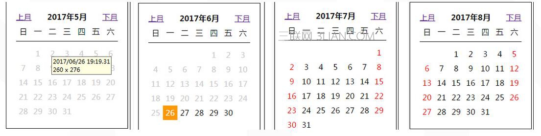 js+html制作简单日历的方法 三联